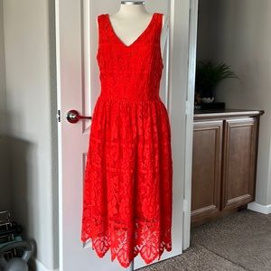 Bright orange lace overlay dress